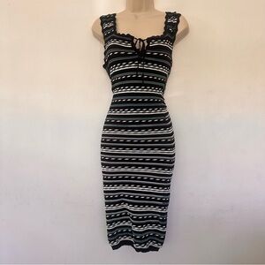BCBG MaxAzria Black Blue and White Bodycon Midi Dress Size XS